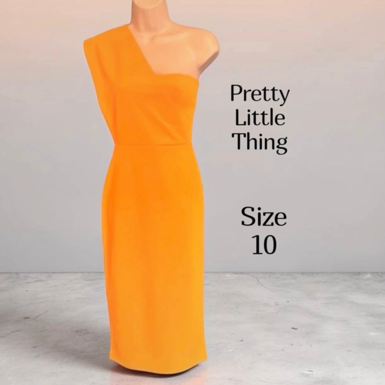 PrettyLittleThing Yellow/Orange One Shoulder Draped Bodycon Midi Dress - size 10/12