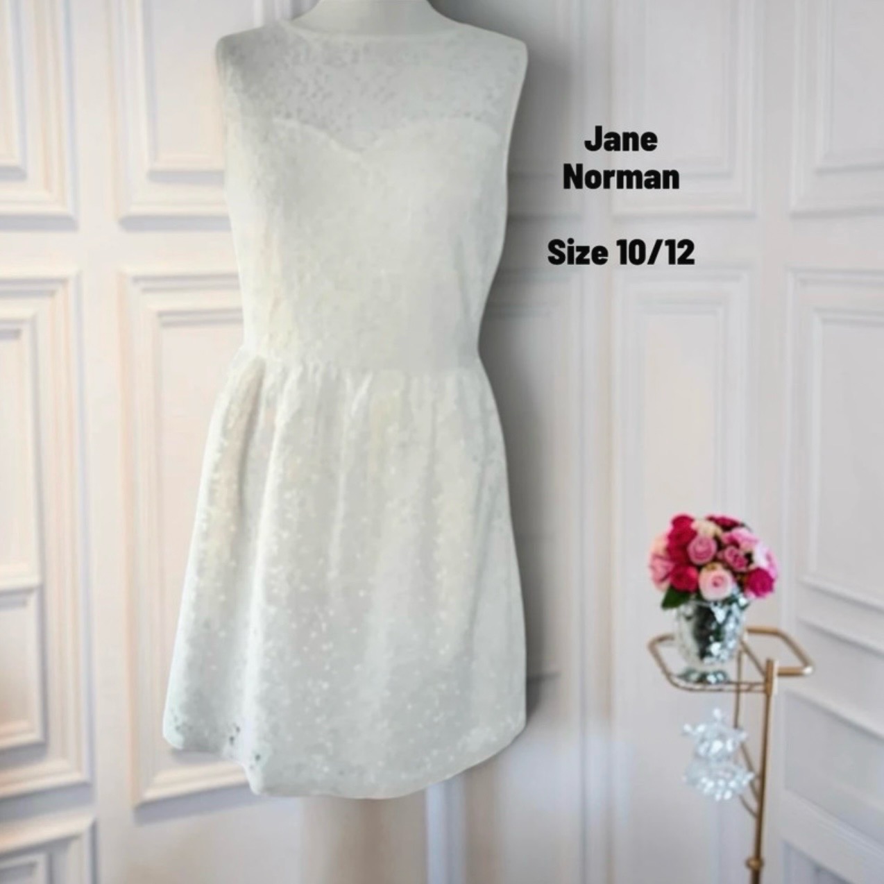 Y2K Jane Norman White/Ivory Broderie Anglaise Fit & Flare Mini Dress UK 10/12