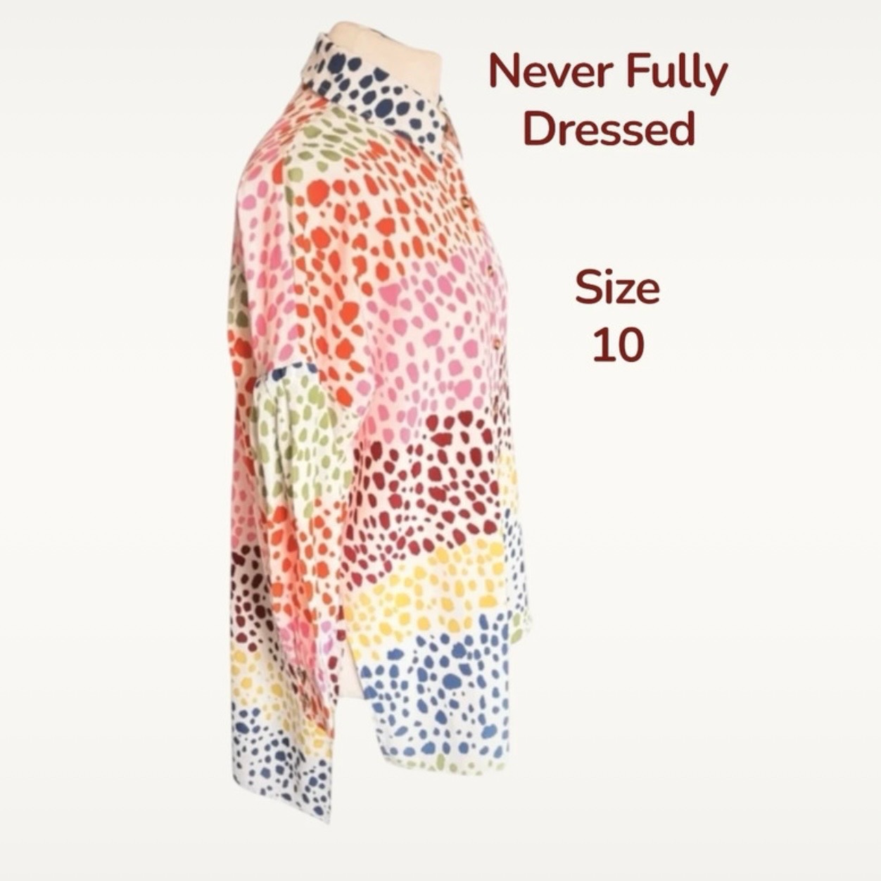Never Fully Dressed brightly coloured Contrast Spot Drop Shoulder Oversized Shirt in size 10
