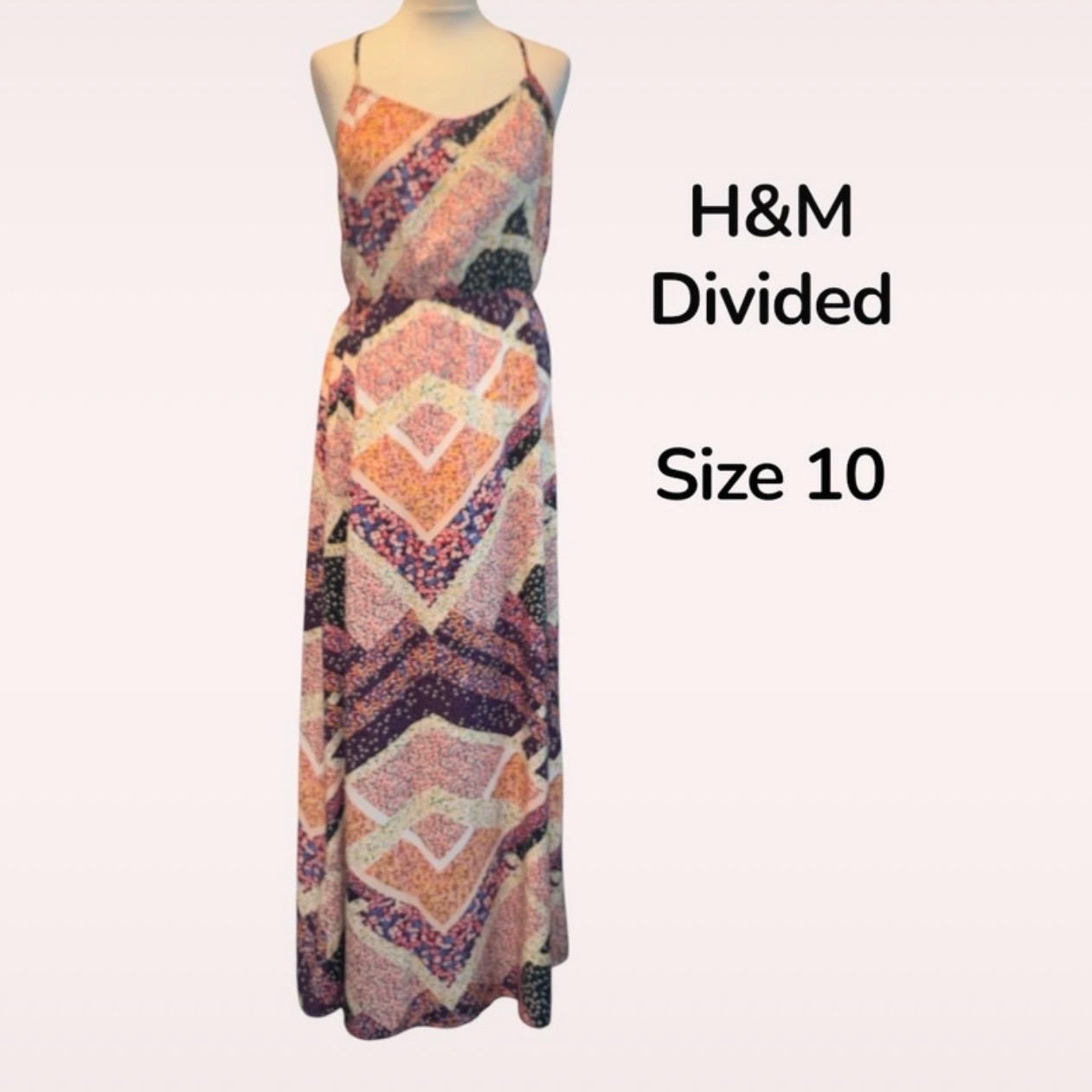 H&M Divided floral patchwork print spaghetti strap maxi dress in a size 10