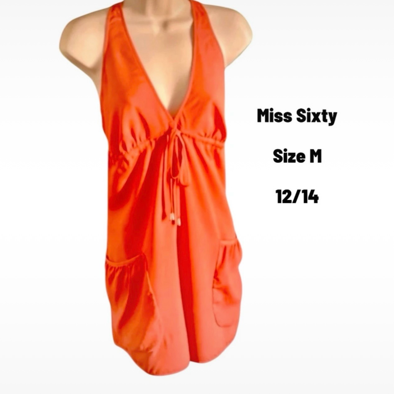 Miss Sixty soft feel beach cover-up/ playsuit in bright orange with pockets size 12/14