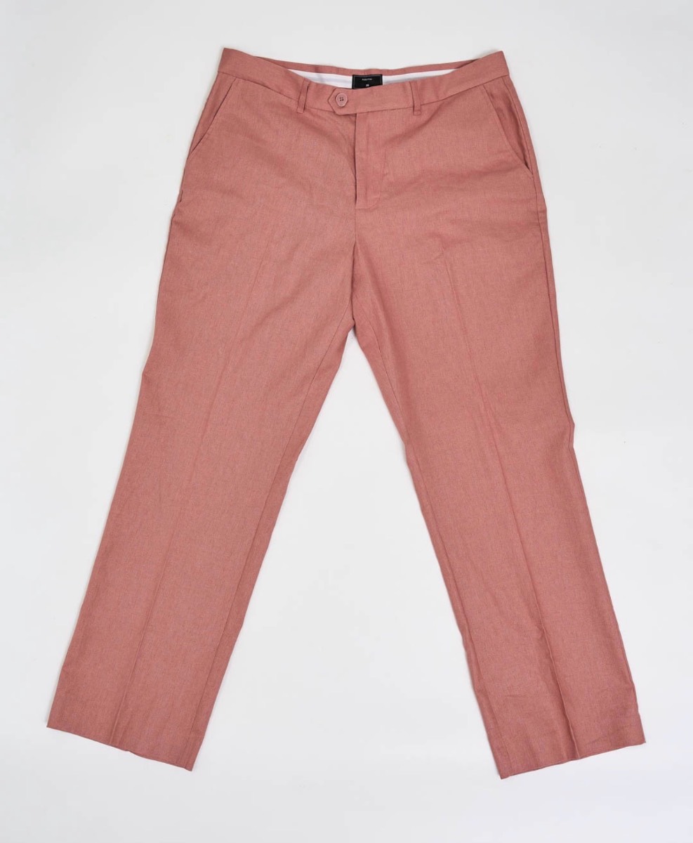 Percival Men's Pleated Tailored Trousers Linen Mauve Dusty Pink Size 36R