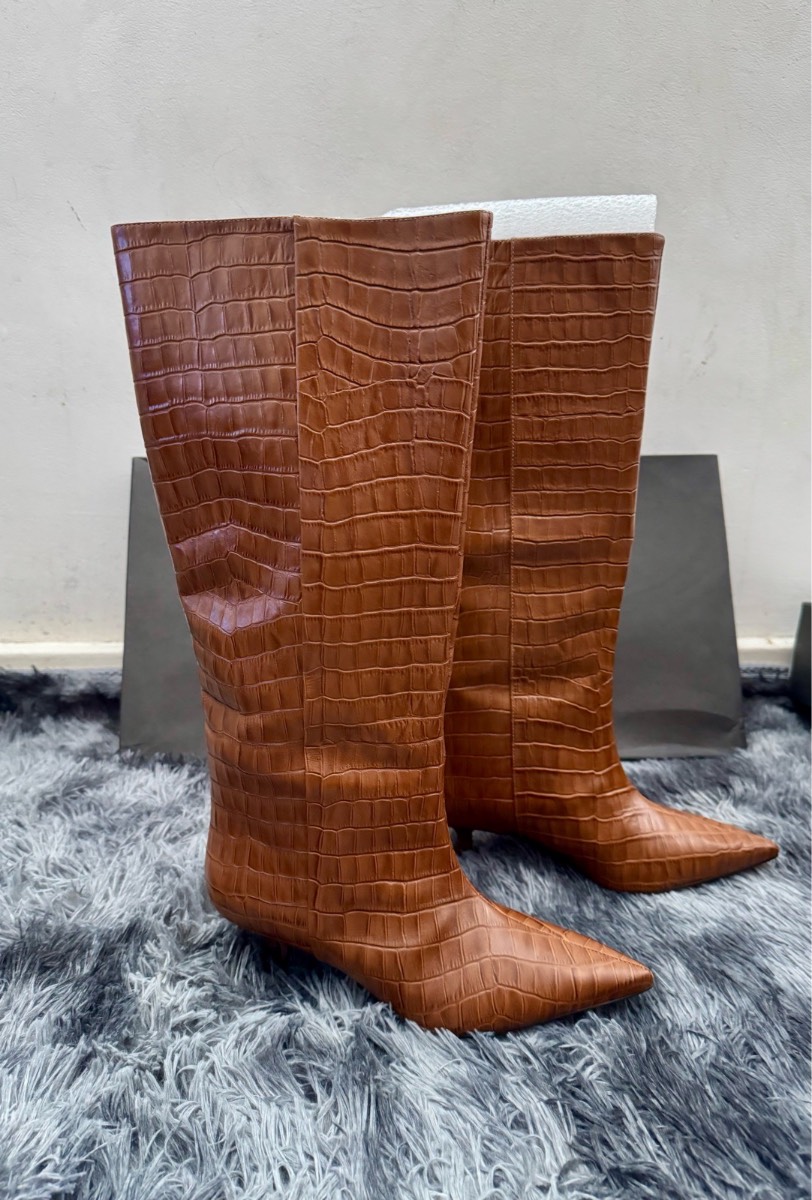 John Lewis x A.W.A.K.E Croc Print Knee High Brown Boots Size UK5
