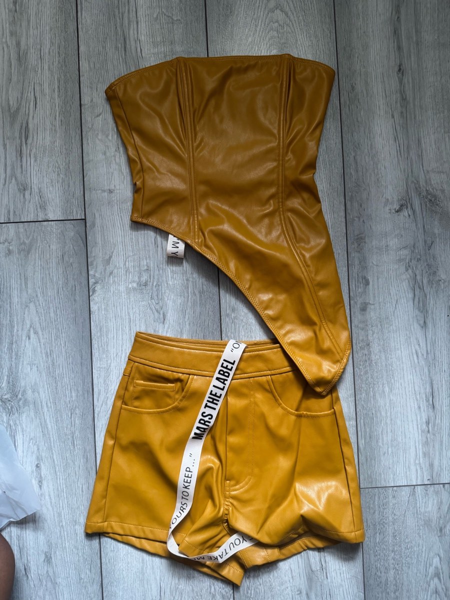 Mars The Label The Leather Asymmetric Bandeau Set in Brown Size UK4 EU37