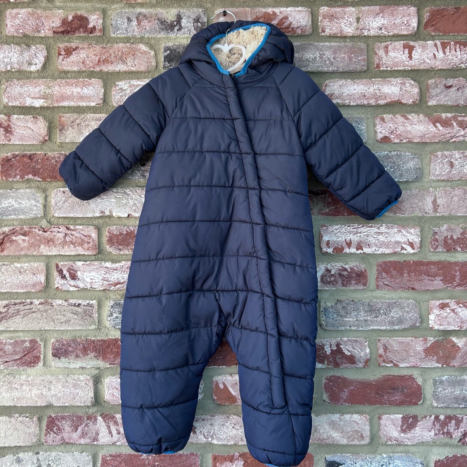 Lily Dan Navy Fleece Lined Baby Pram Suit Snowsuit Puffer All In One Hooded Coat 1-2 Years