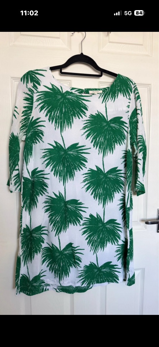 White Stuff Green Palm Print Dress size 16 Ladies Summer Dress