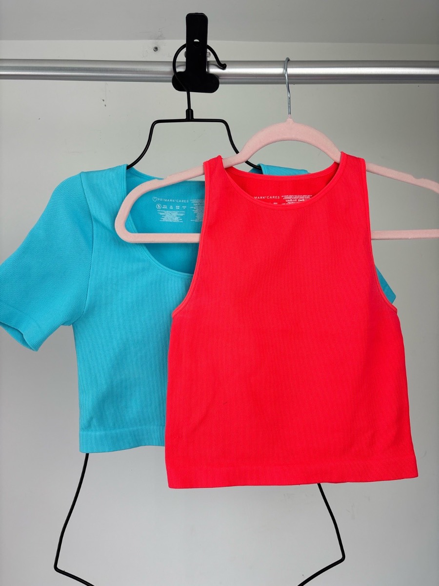 Primark Bundle Ribbed Crop Tops Pink Blue Size S Short Sleeve & Sleeveless