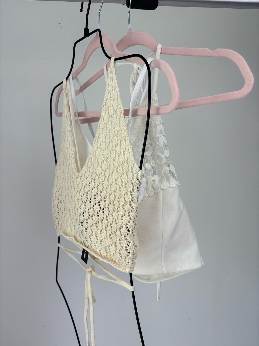 3 Piece White Festival Co-Ord Bundle Crochet Bralette Cami Tops UK 12-14