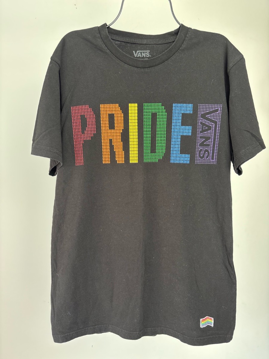 Vans Pride Rainbow Logo Black T-Shirt Unisex Classic Fit Cotton Size S