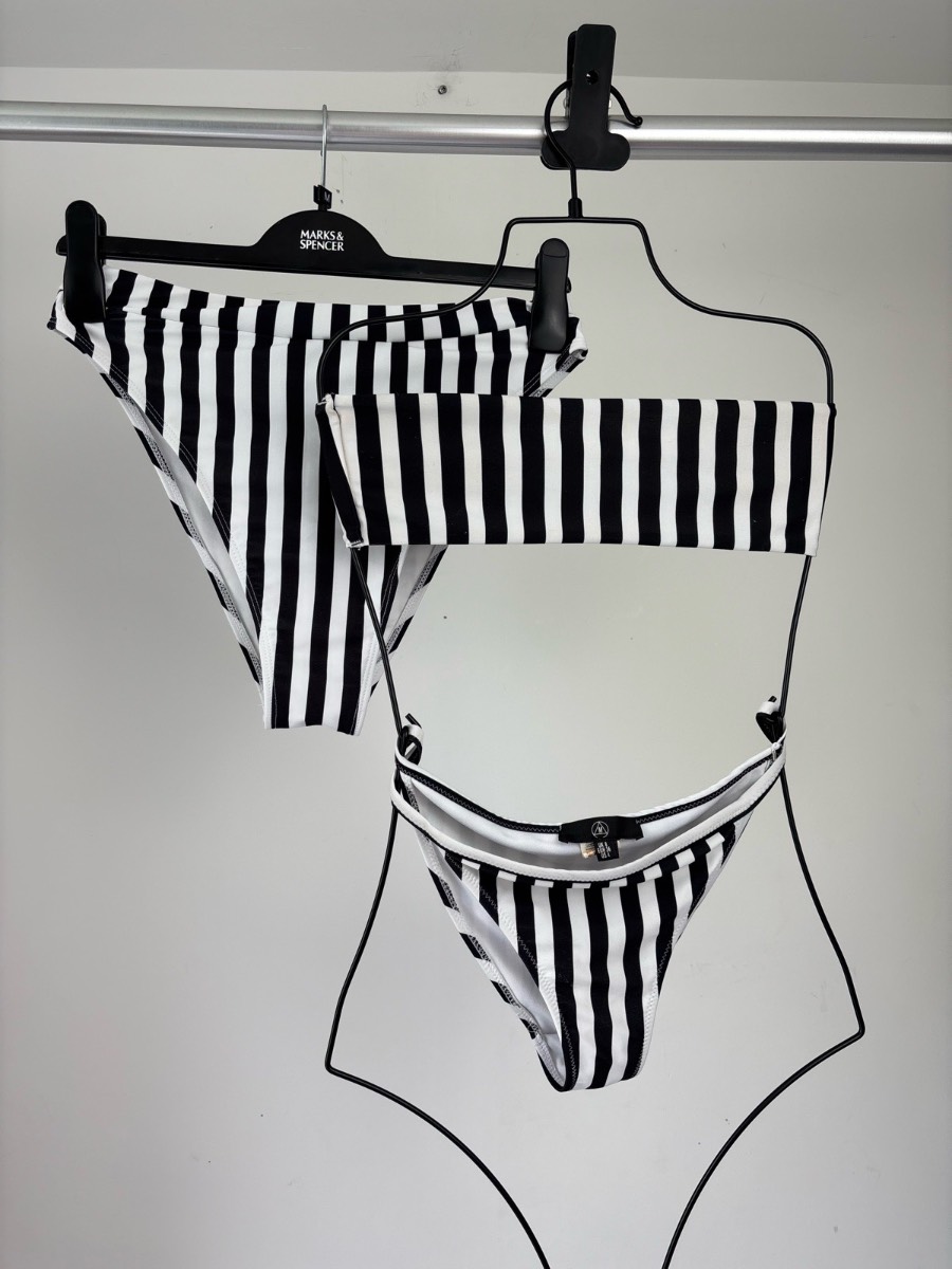 Missguided Black White Stripe Bandeau Bikini Set UK 8 Women’s Swimwear