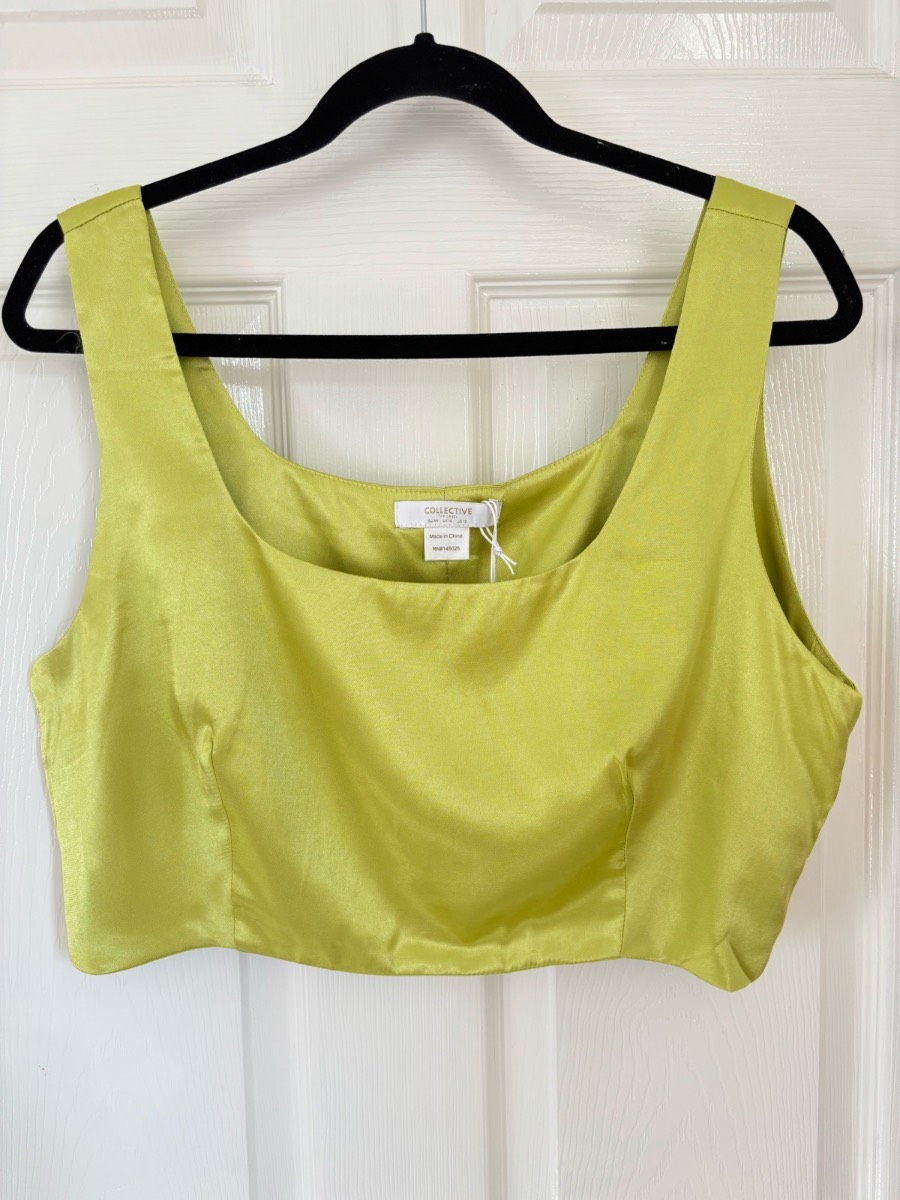Collective The Label Satin Crop Top UK 16 - Lime Green / Chartreuse - Corset Style Side Zip - BNWT