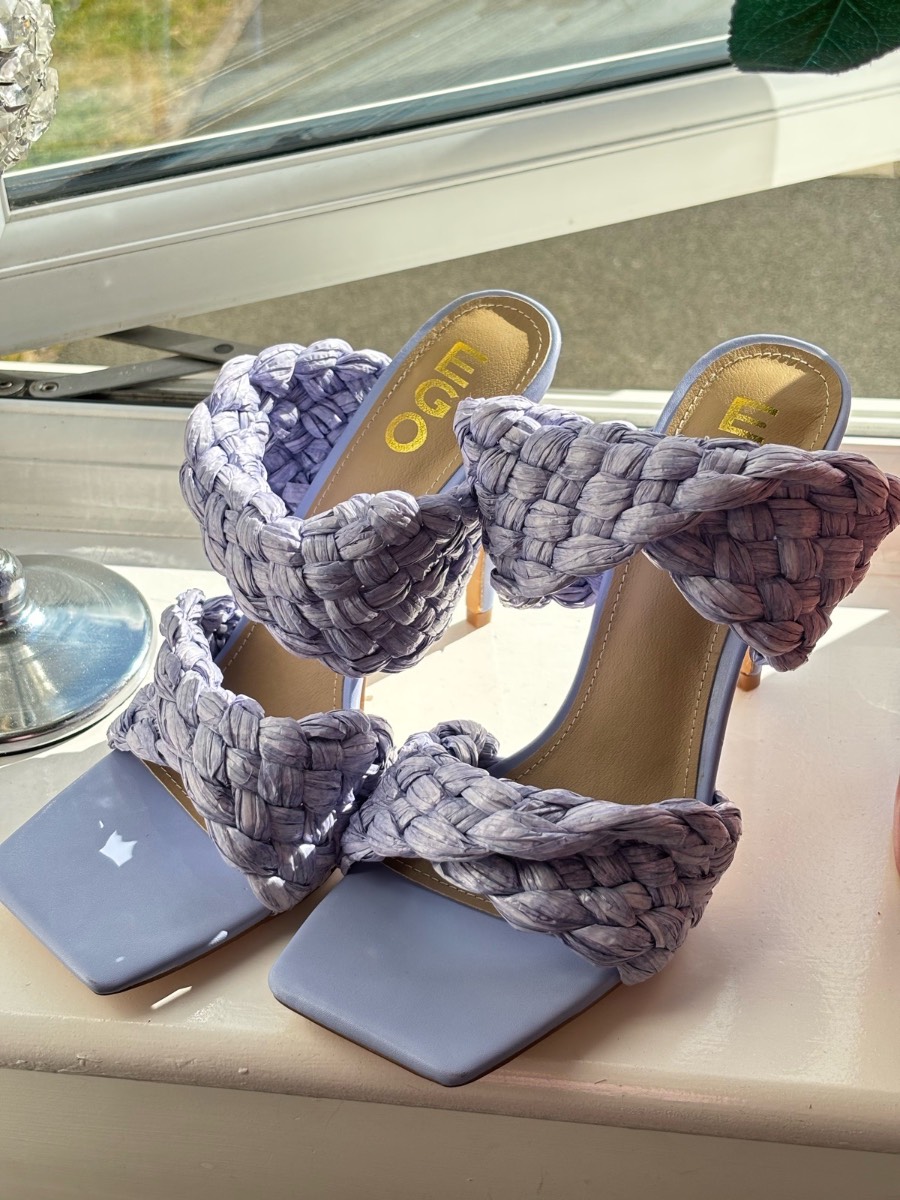 EGO Break Free Woven Heeled Mules UK 8 - Lilac - Square Toe Stiletto - Brand New In Box