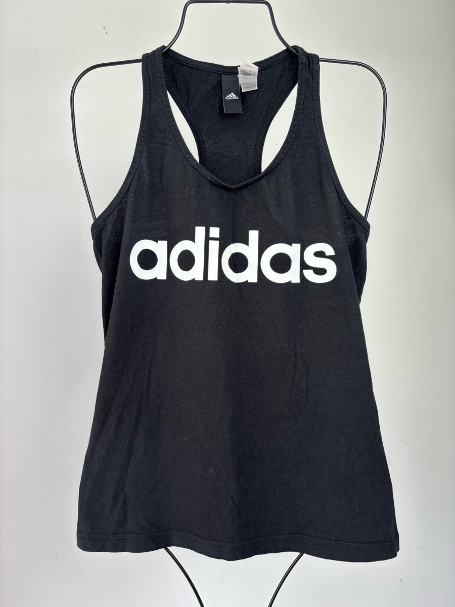 Adidas Black Logo Racerback Vest Tank Top Gym Running Training UK 8-10 S
