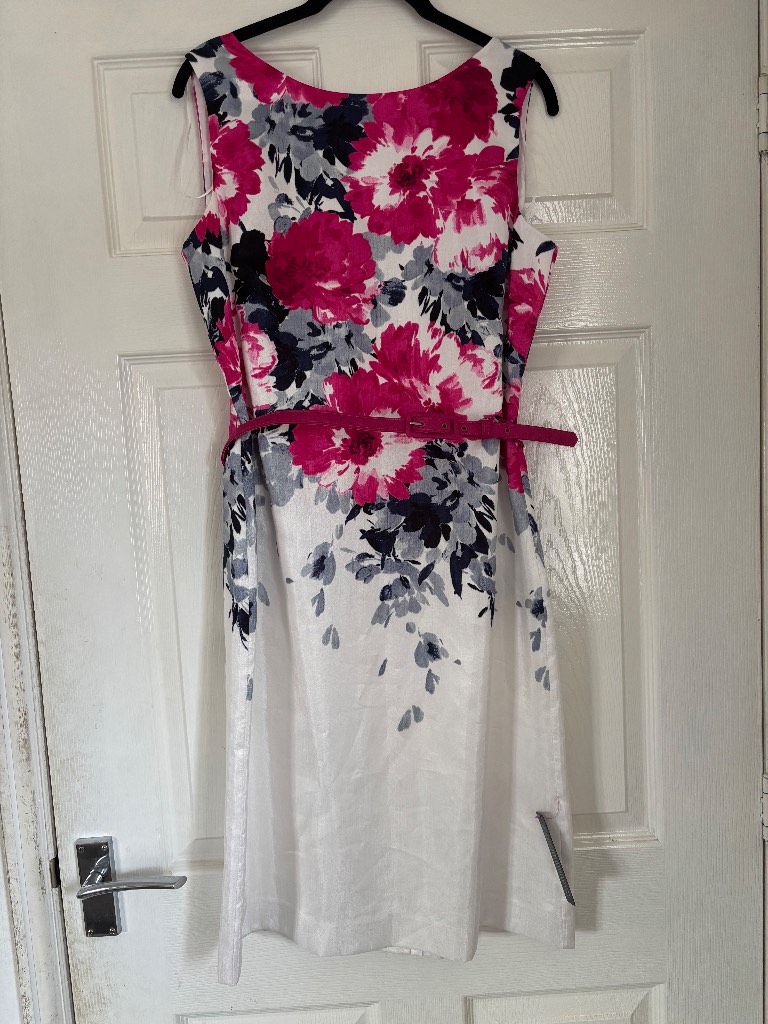 Roman BNWT Floral Belted Occasion Dress Size 12 Pink White Wedding Guest