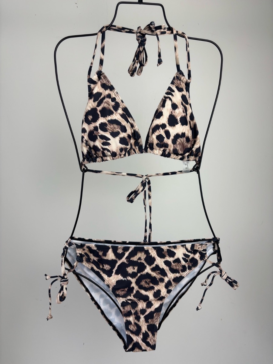 Leopard Print Triangle Bikini Set L Tie Side Animal Print Swimwear BNWT