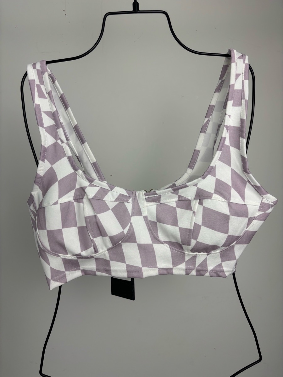 Rebellious Lilac Checkerboard Corset Crop Top UK 12 BNWT Y2K Festival