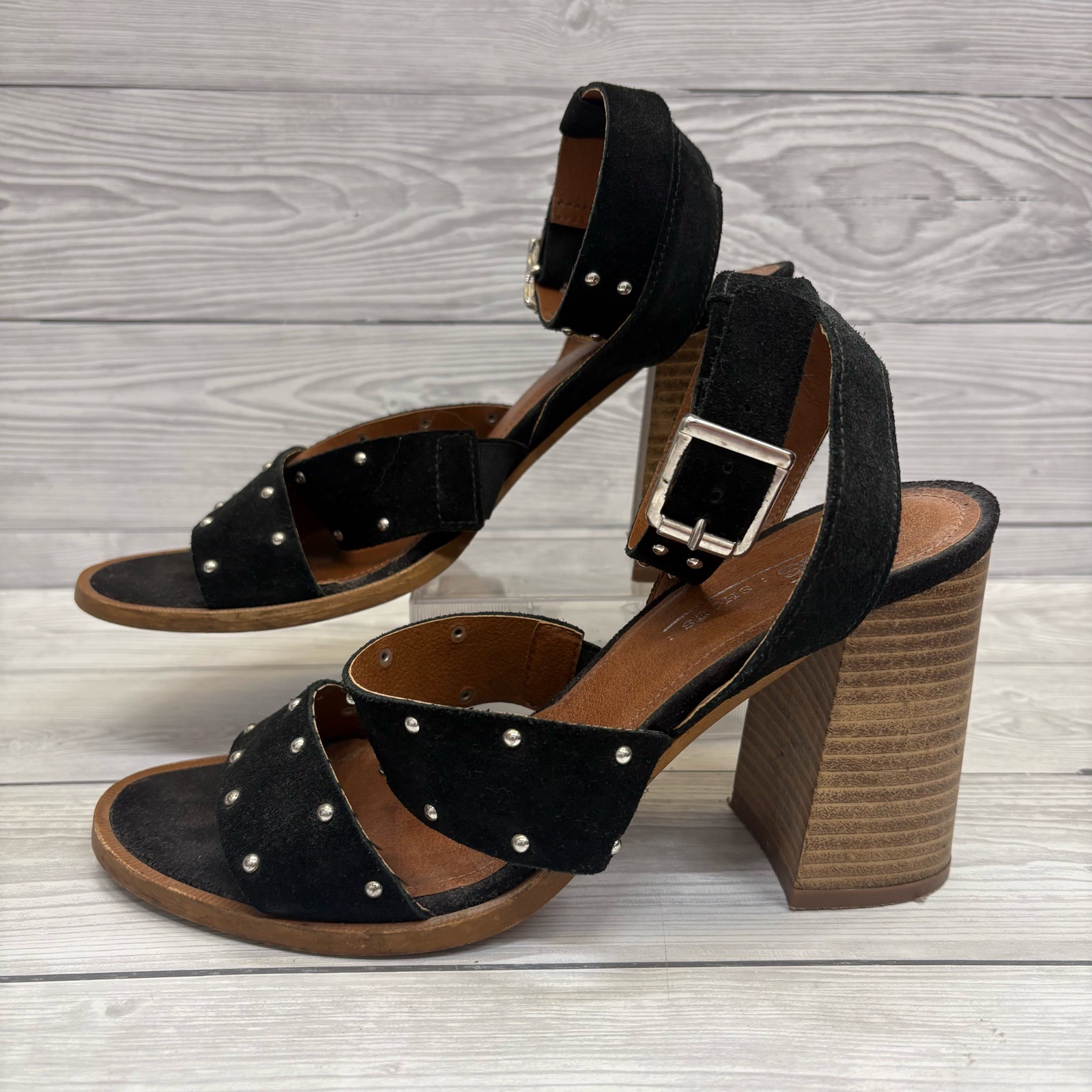 ASOS Texas Black Studded Block Heel Sandals UK 5 EU 38