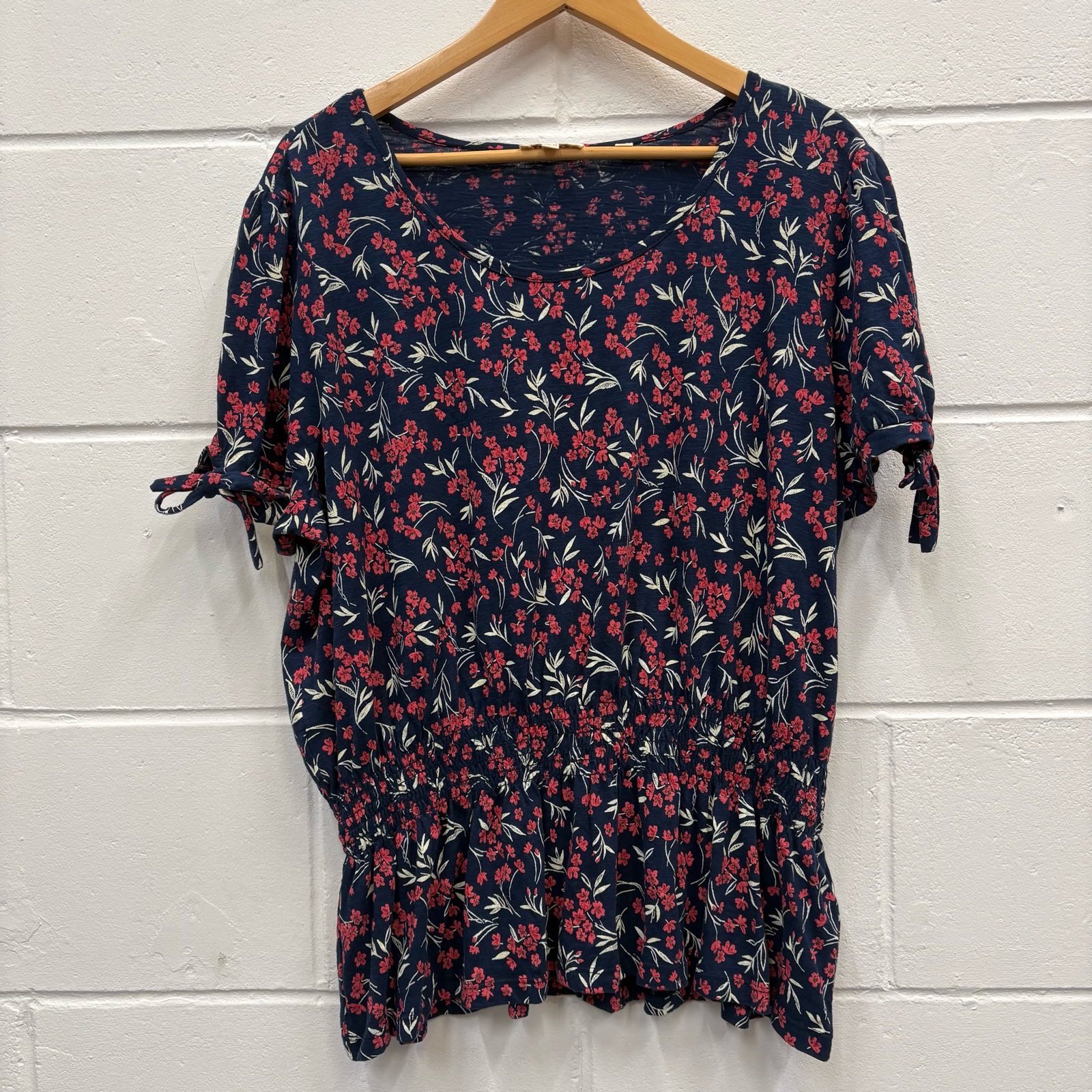FatFace Navy Pink Floral Peplum Top UK 18