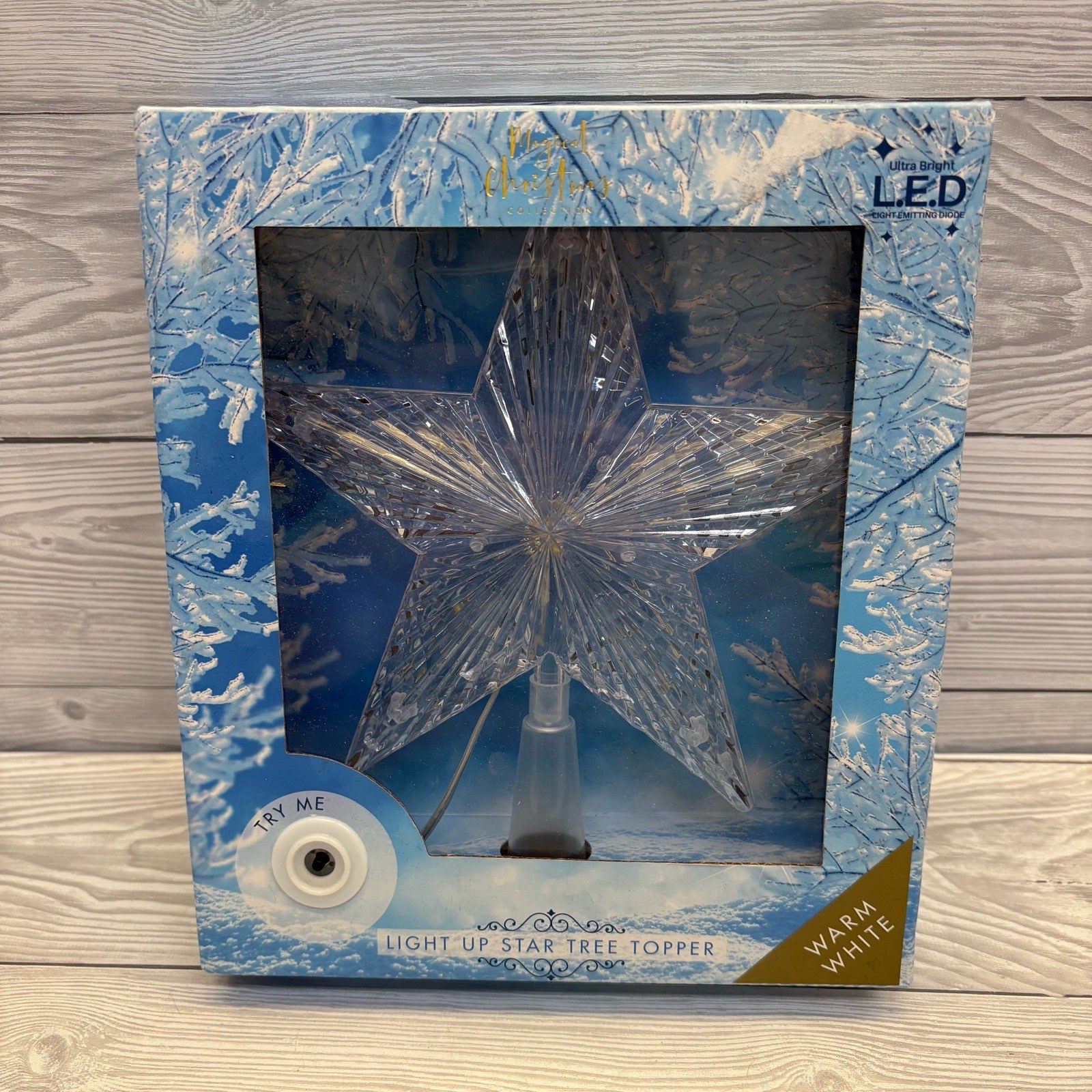 LED Light Up Star Christmas Tree Topper Warm White New Boxed