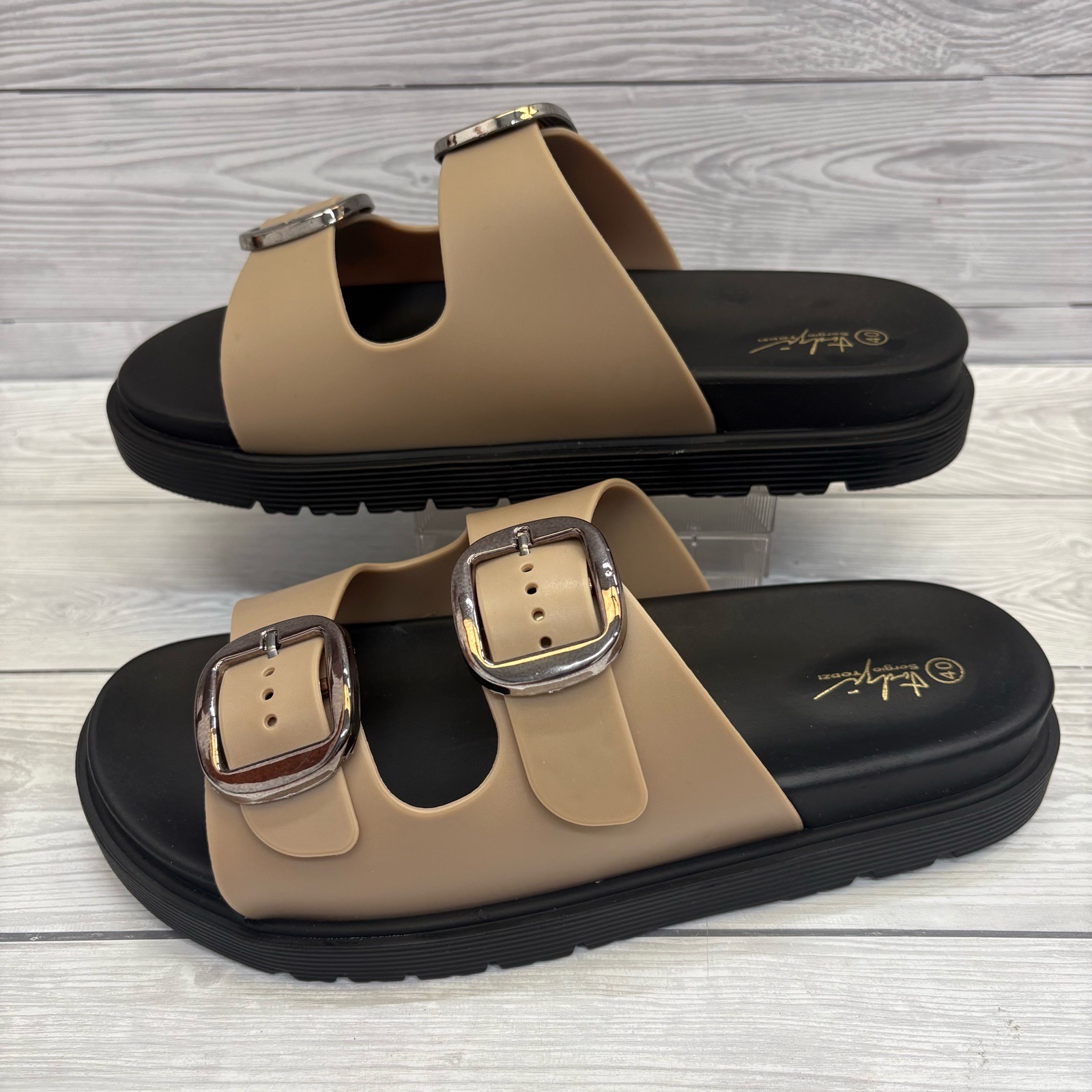 Sergio Todzi Beige Chunky Double Buckle Sandals Size 40 UK 6.5