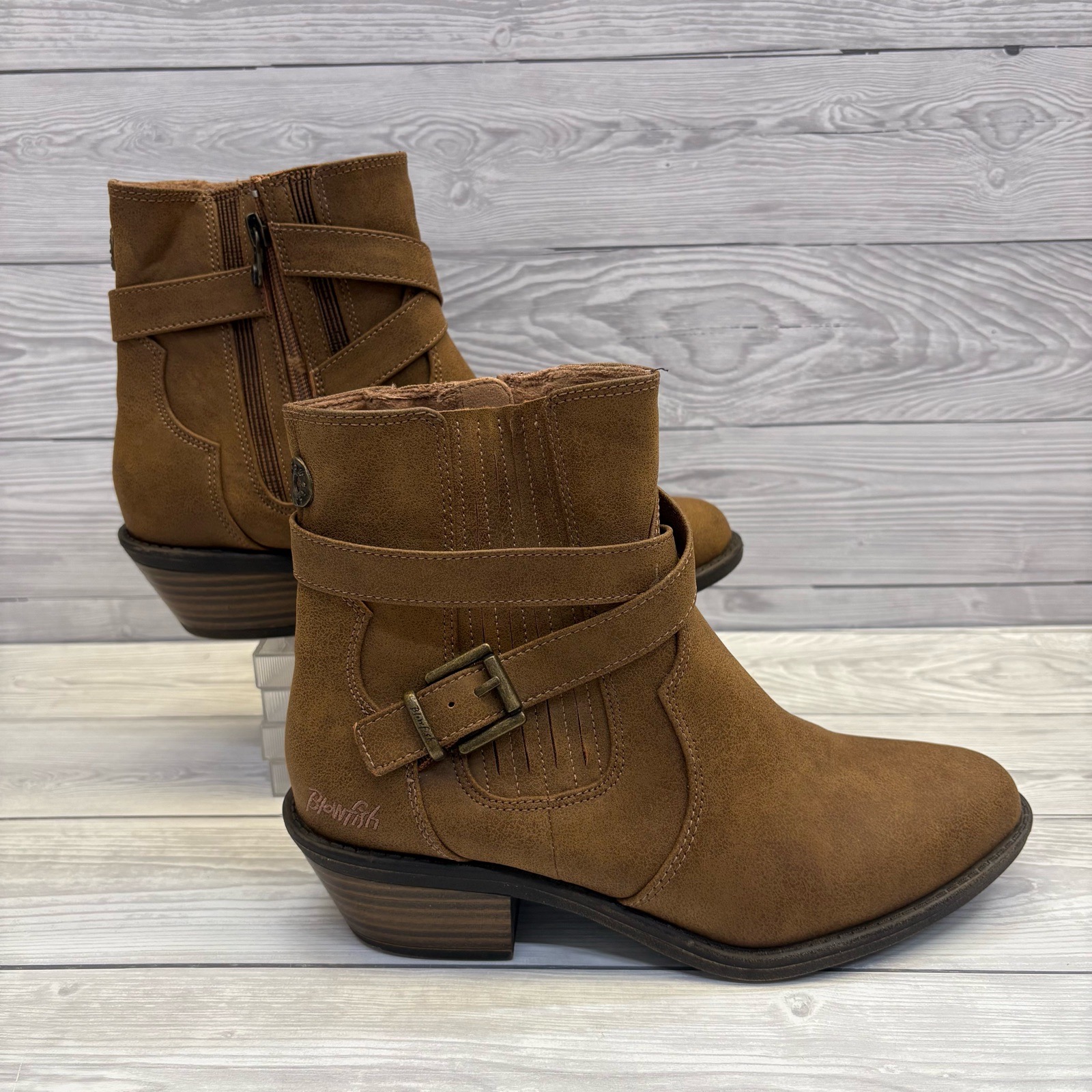 Blowfish Malibu Vegan Tan Ankle Boots Fur Lined Buckle UK 6