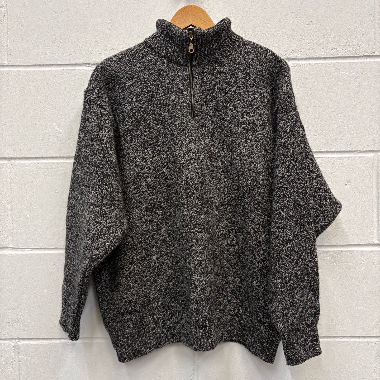 Vintage Norwool of Norway 80% Wool Quarter Zip Knit Jumper Sweater Grey Mens L