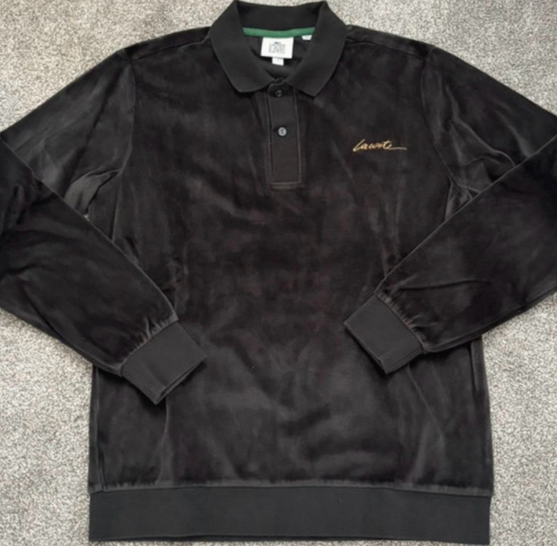 Y2K Limited Edition Lacoste Live Black Long Sleeve Velour Polo Shirt