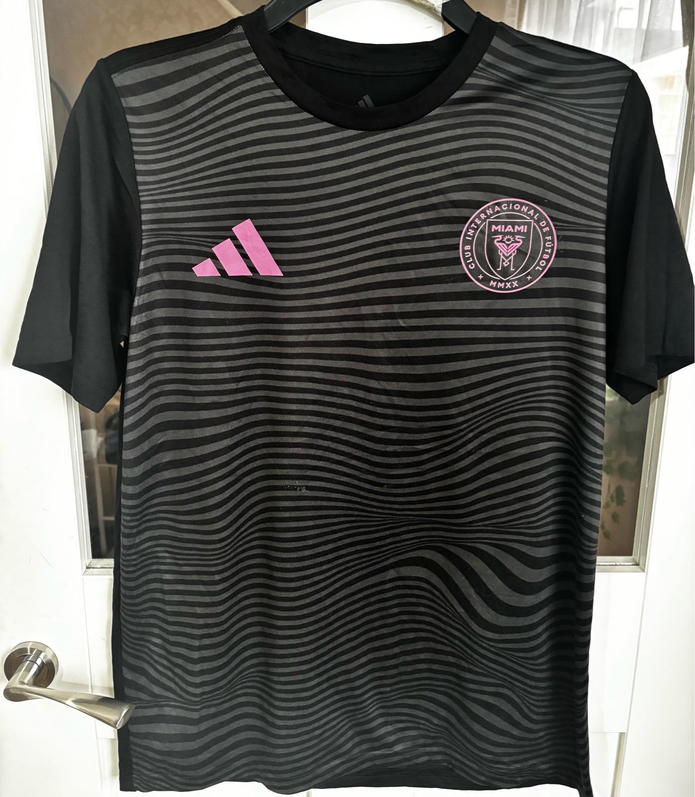 Adidas Messi Miami FC 2024/25 Away Jersey with black and gray wavy stripes