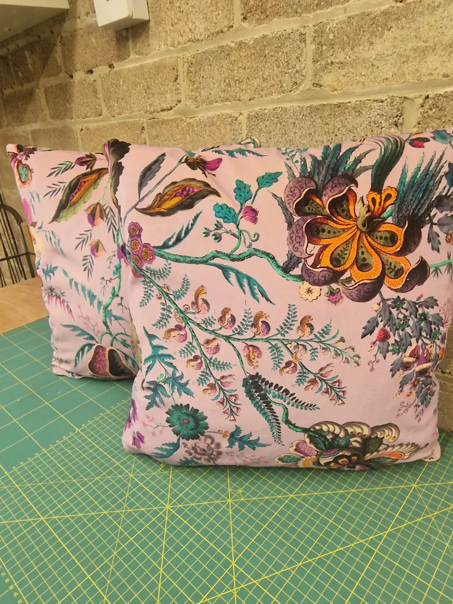 Pair Sophie Robinson Wonderland velvet cushion covers backed in designer velvet