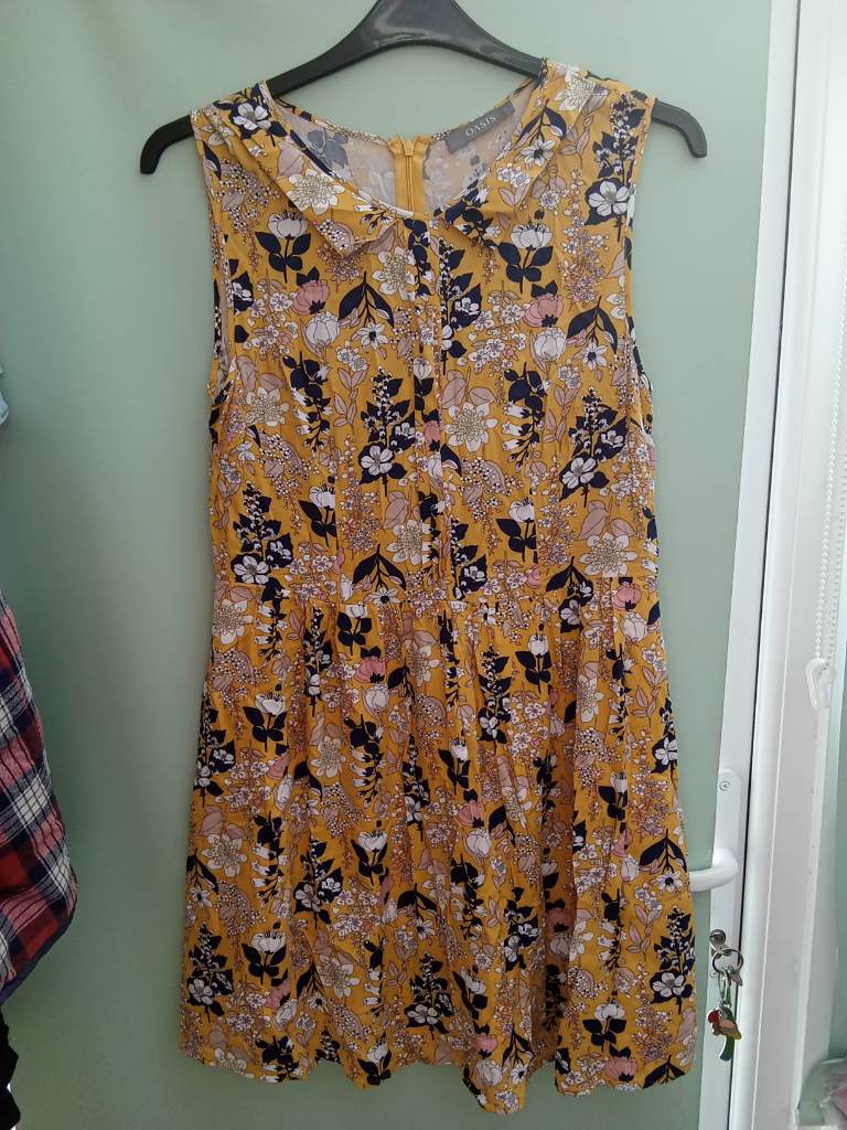 Oasis yellow floral summer dress size 14