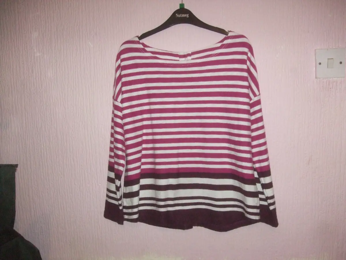 Joules Top Size 12 Dark Pink Purple & White