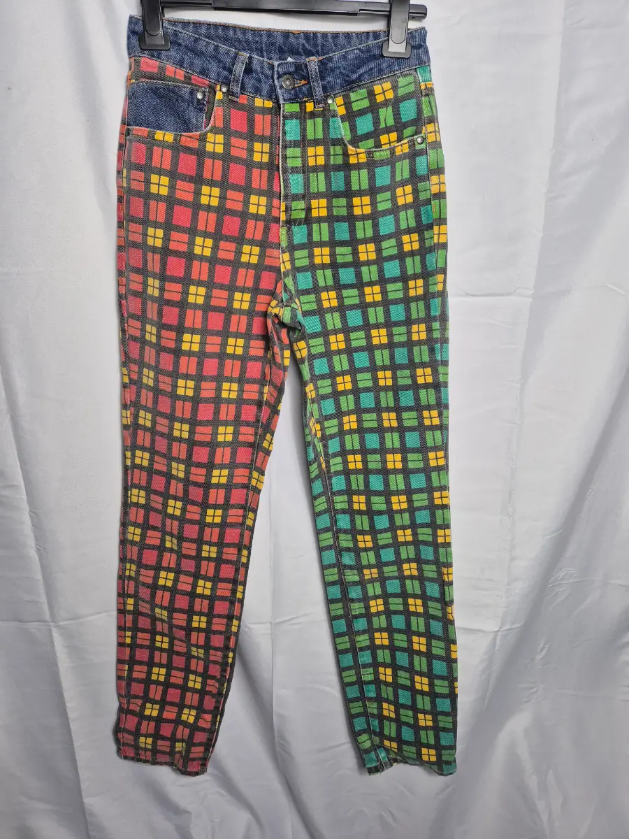 The Ragged Priest Hot Rod Mixed Check Red/Green Plaid Retro Mom Jeans Size 8