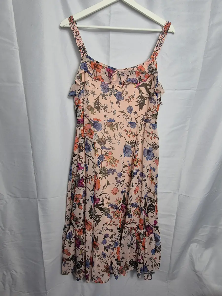 Marks & Spencer Per Una Pink Floral Ruffle Midi Dress, Size 12