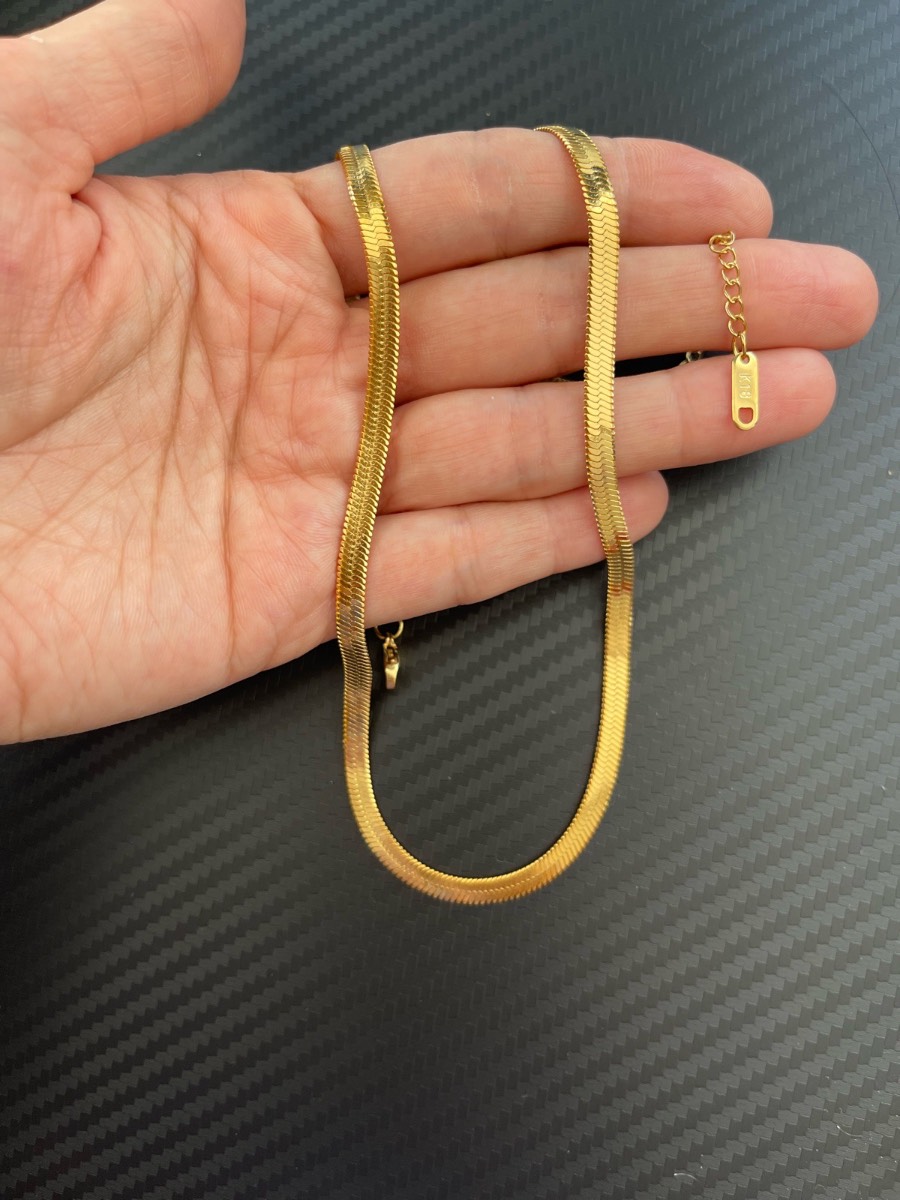 18k gold plated stainless steel waterproof herringbone Necklace