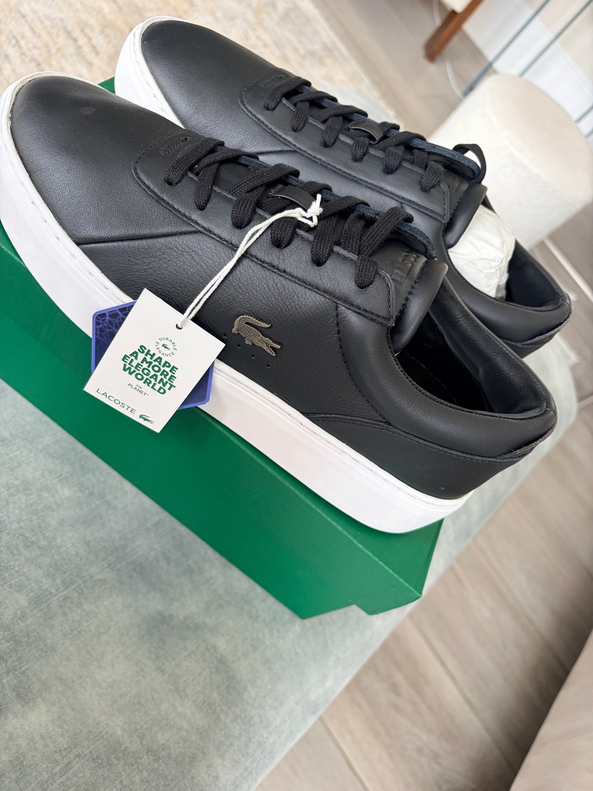Lacoste Court Set 225 1 Leather Trainers Black/White Lace Up UK 9 EU 43