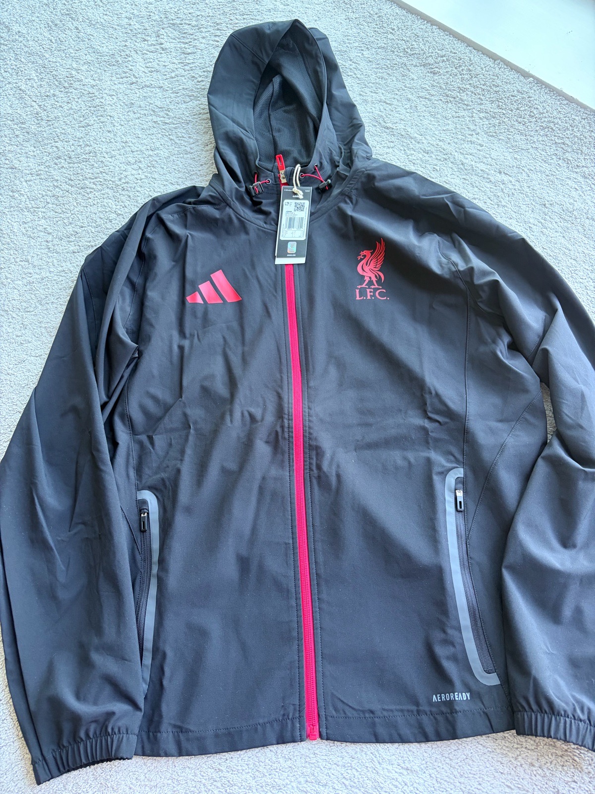 adidas Liverpool FC AEROREADY Hooded Full Zip Track Jacket Black/Red L