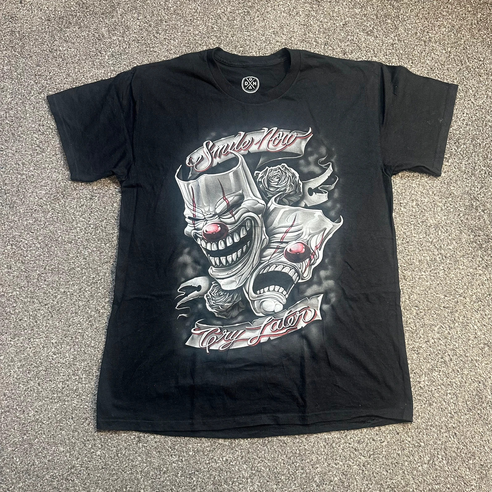 DXM Smile Now Cry Later Clown Graphic Tee Black Chicano