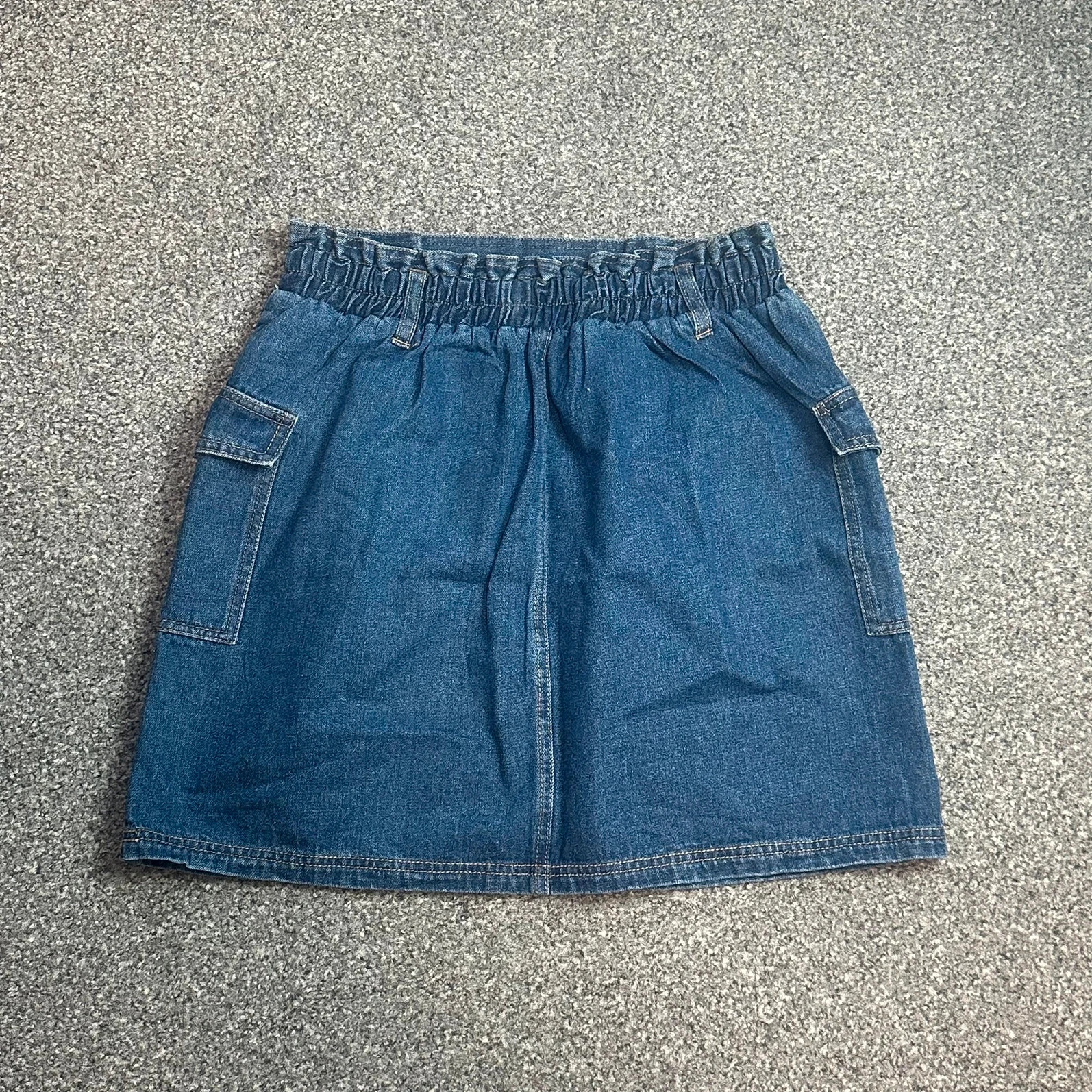 Blue denim cargo mini skirt elasticated waist Y2K style