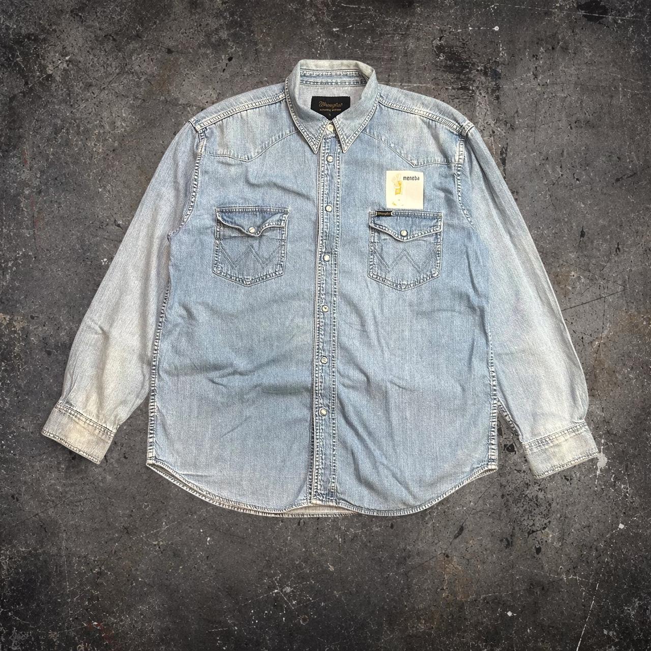 Wrangler Vintage Denim Western Shirt Light Wash Snap Buttons