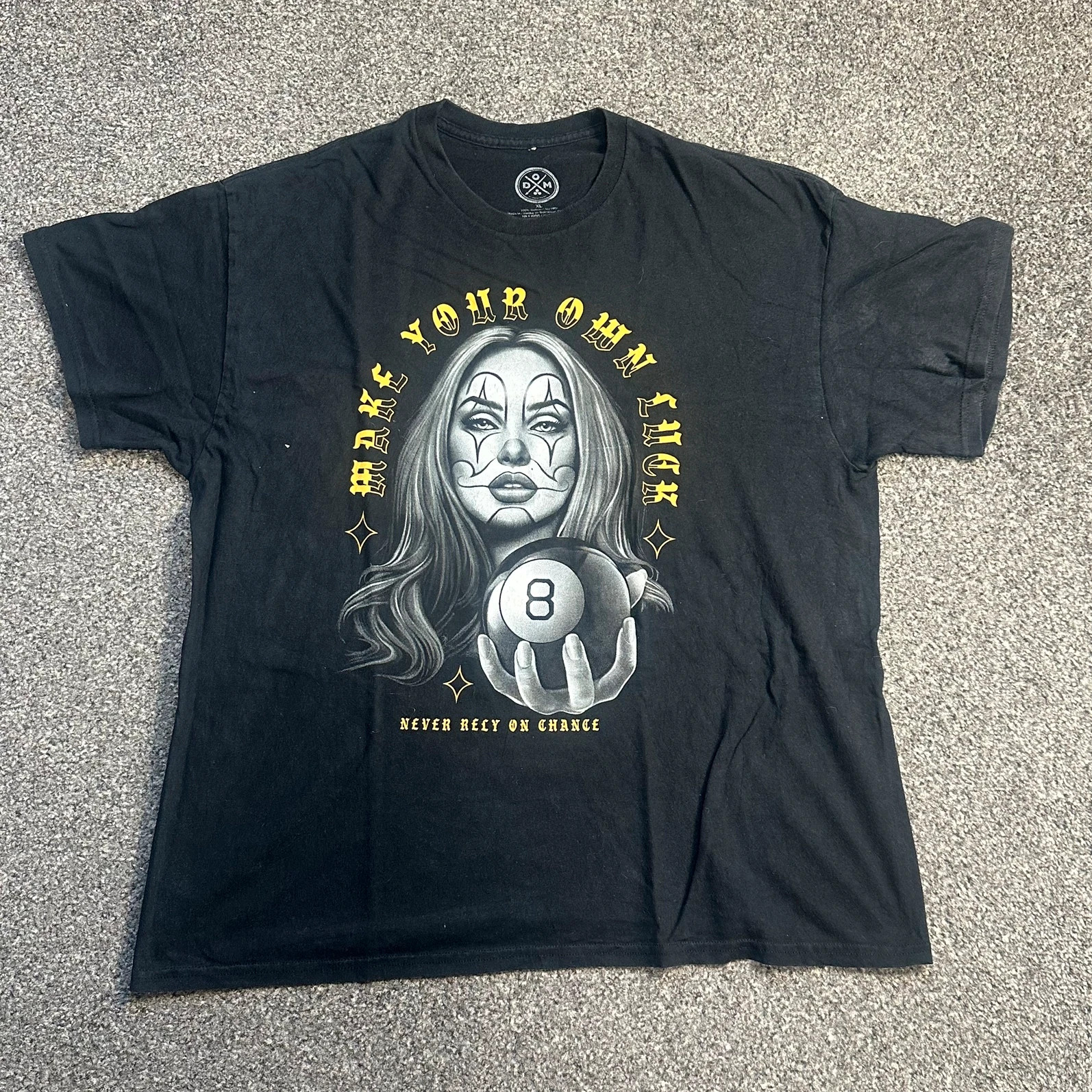DOM Black Graphic Tee Chicano 8 Ball Clown Girl Print Streetwear