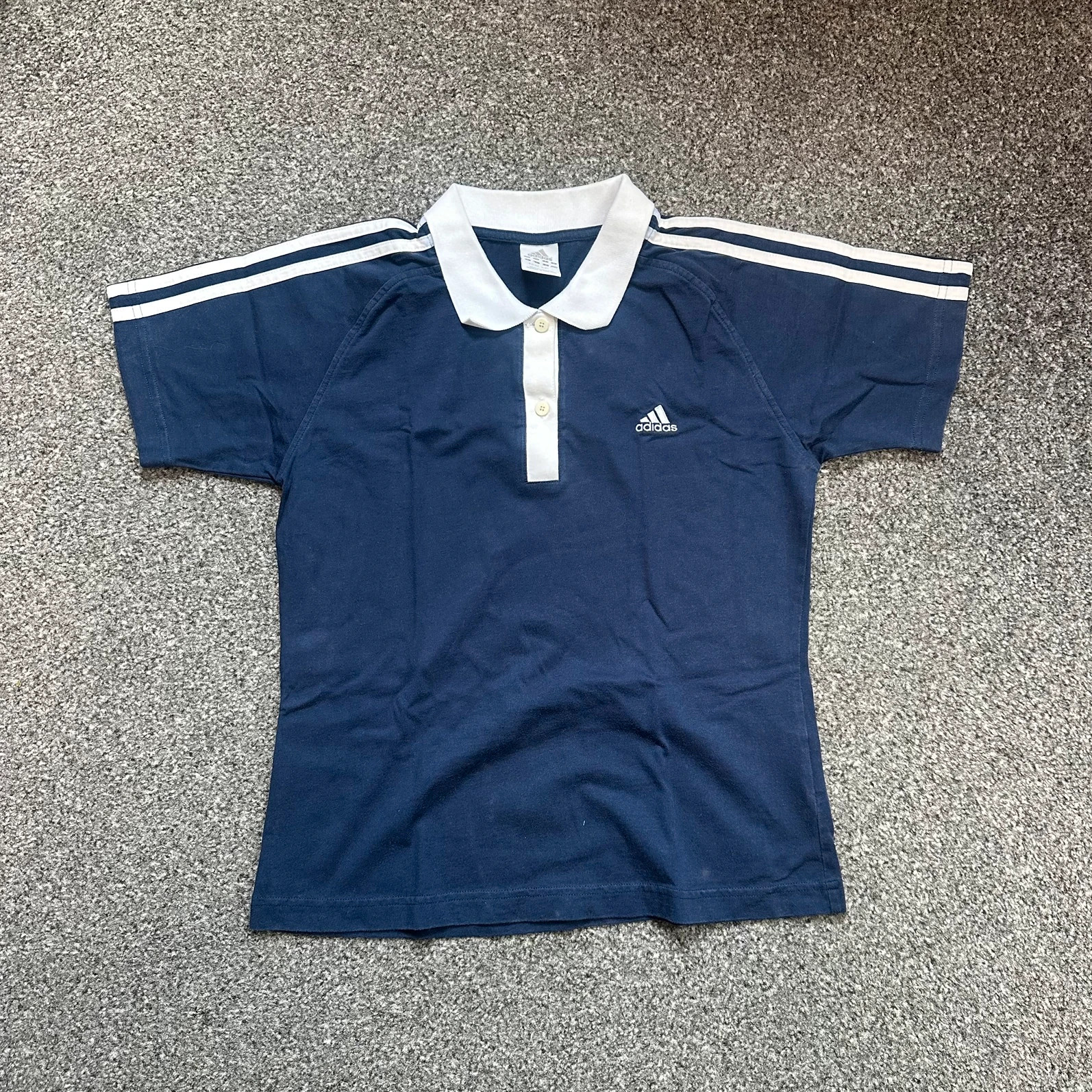 Vintage Adidas Navy Polo Shirt 3-Stripe Y2K Retro 90s