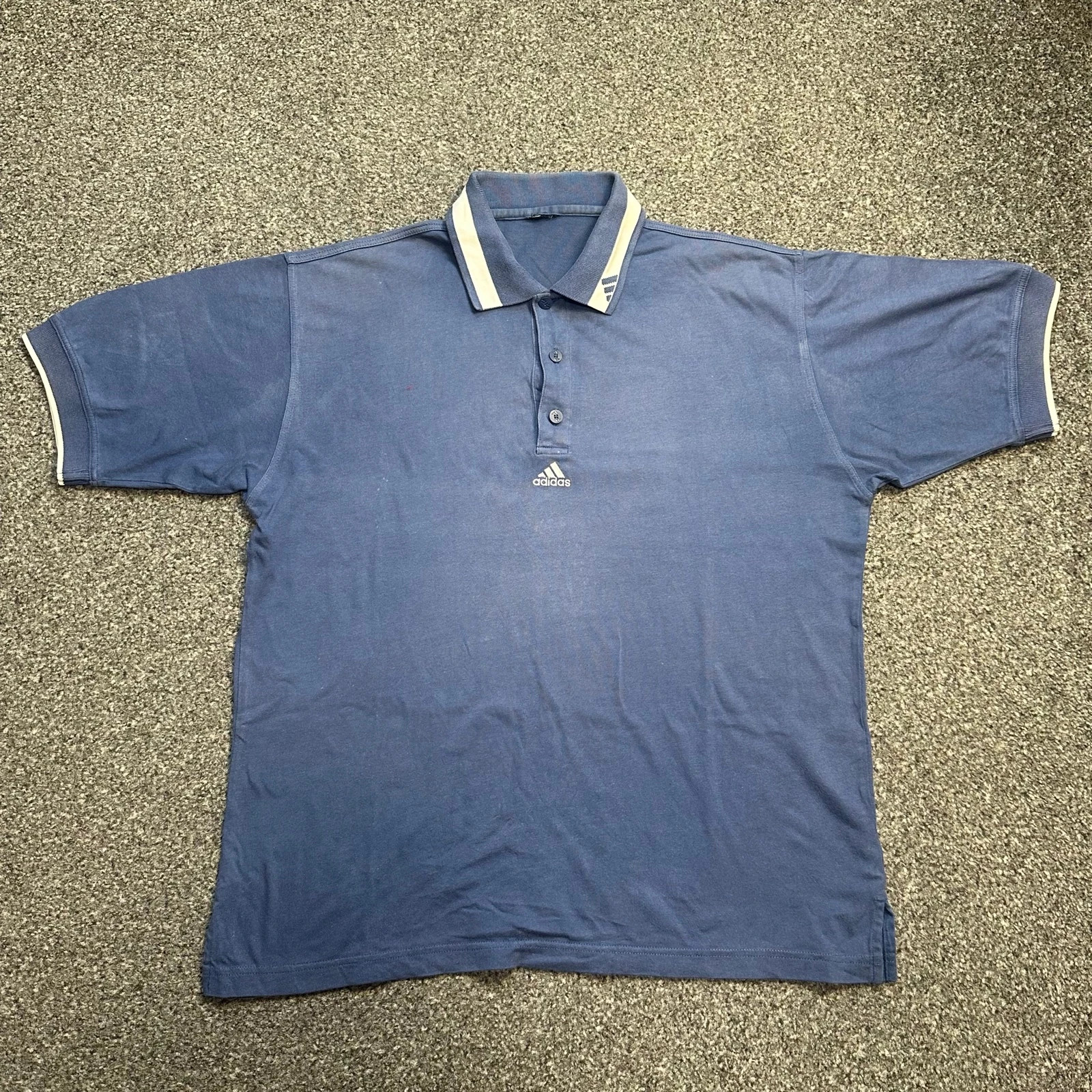Adidas Navy Polo Shirt Three Stripe Collar Classic Sportswear
