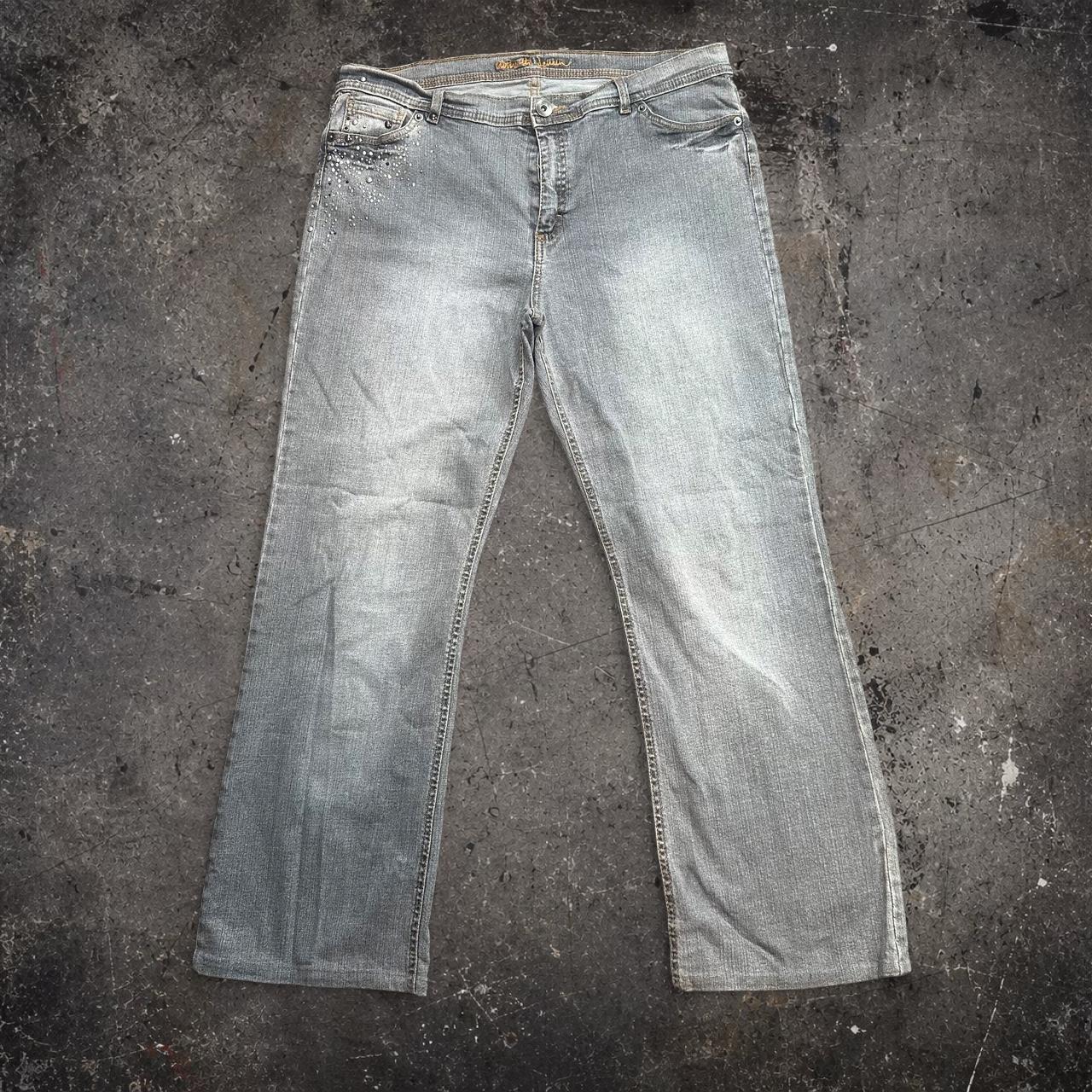 M&S Grey Straight Leg Jeans Size 18 Y2K Rhinestone Pocket