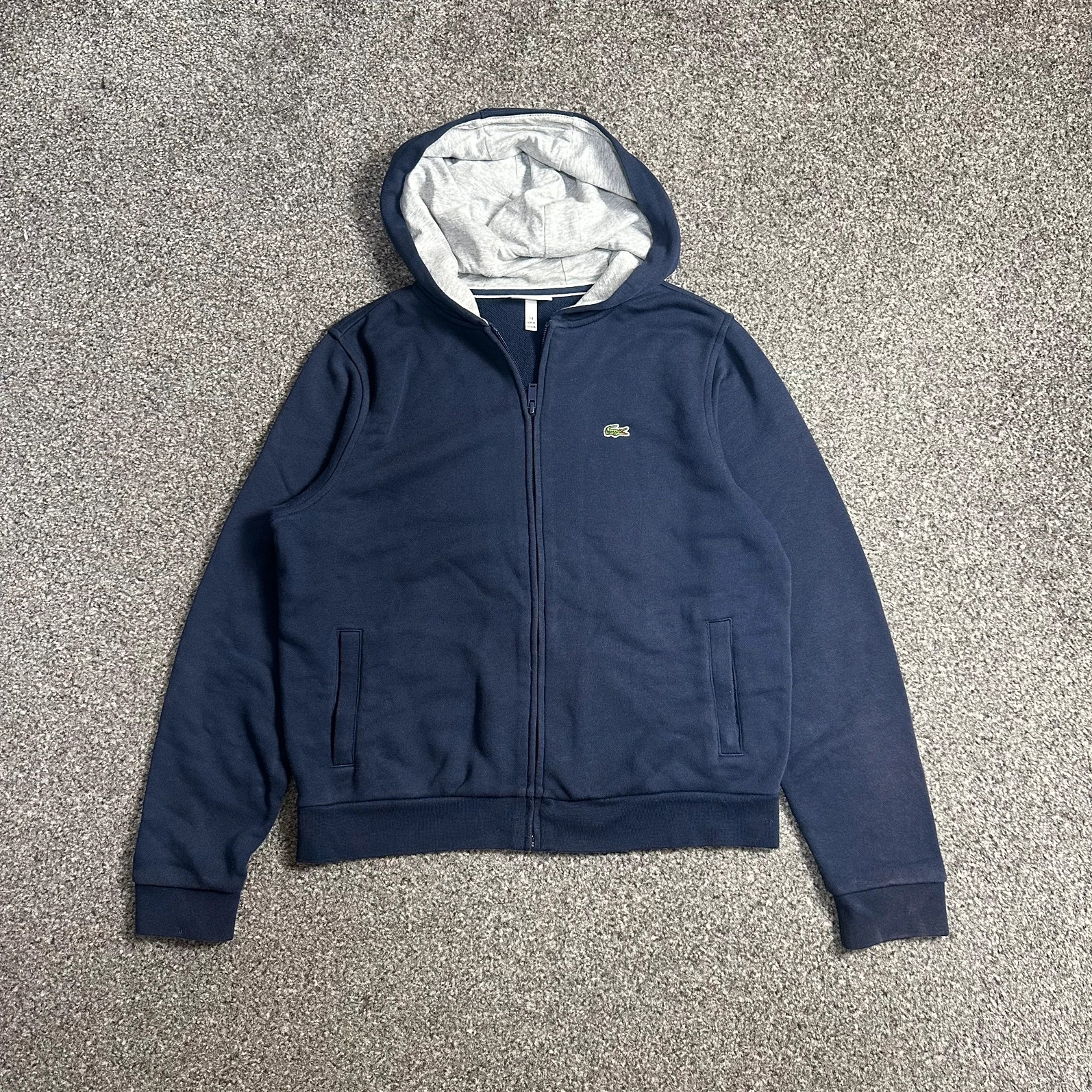 Lacoste Navy Full Zip Hoodie Grey Lined Crocodile Logo