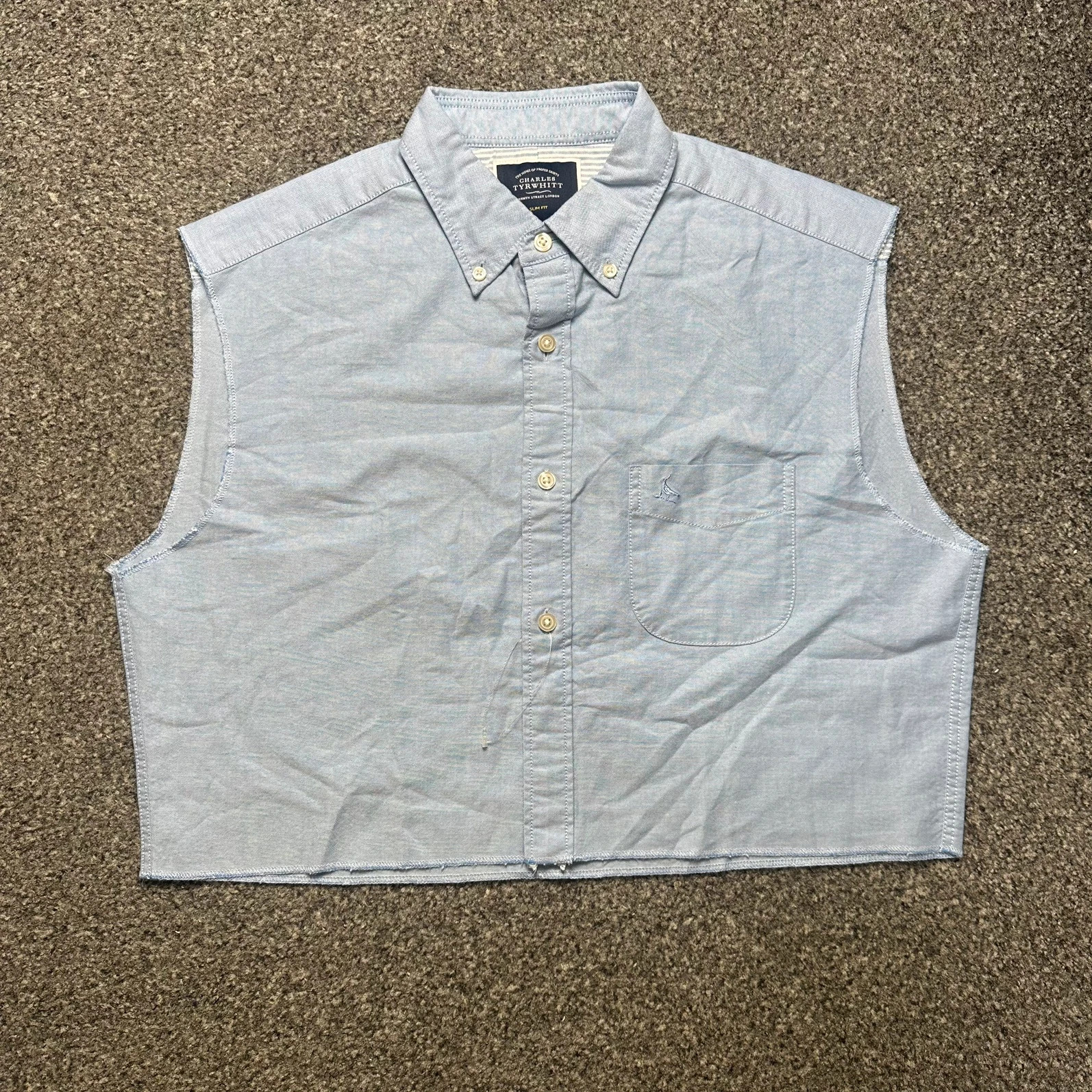 Charles Tyrwhitt Reworked Crop Sleeveless Shirt Blue Oxford