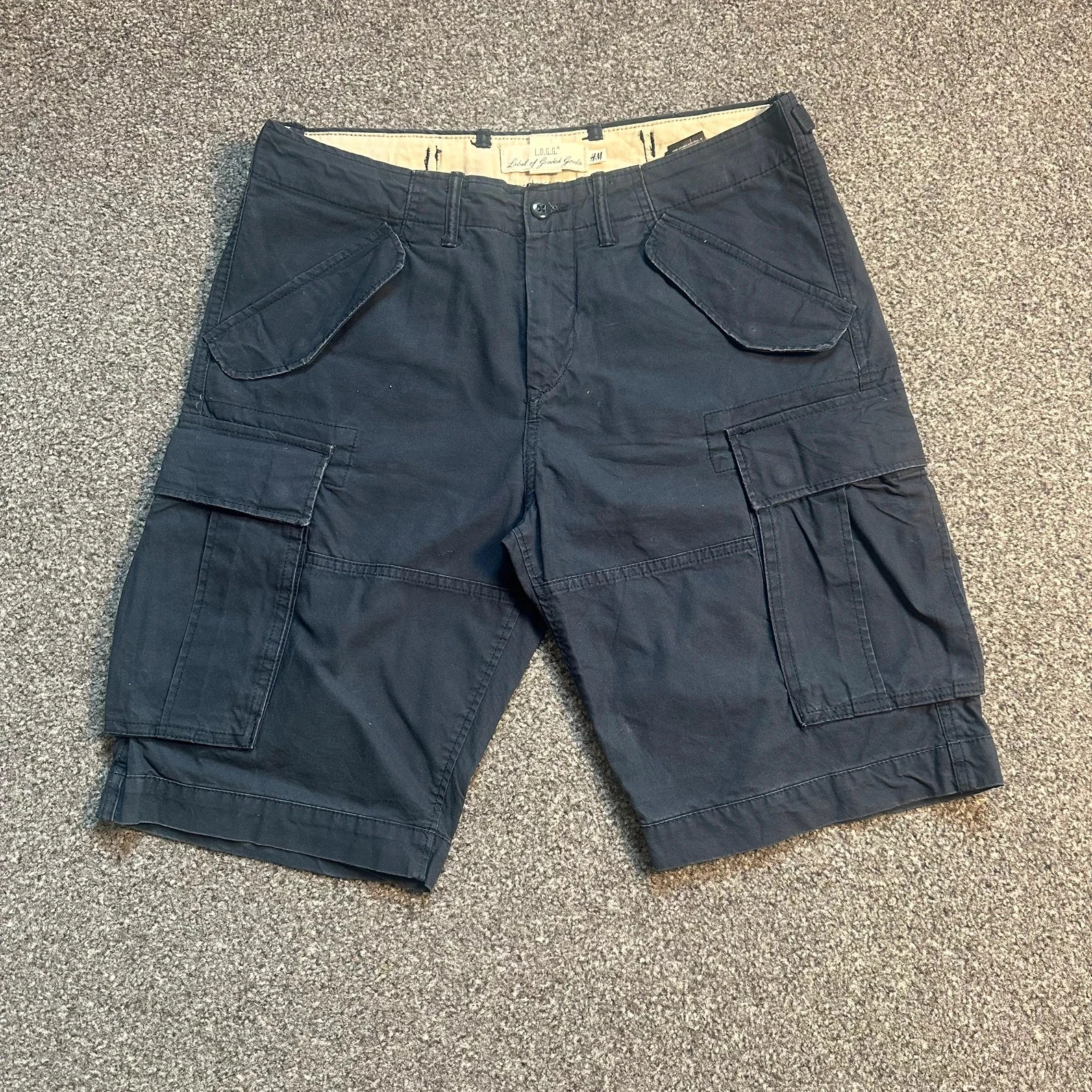 H&M Navy Cargo Shorts Men | Japanese Utility Style | Multi-Pocket