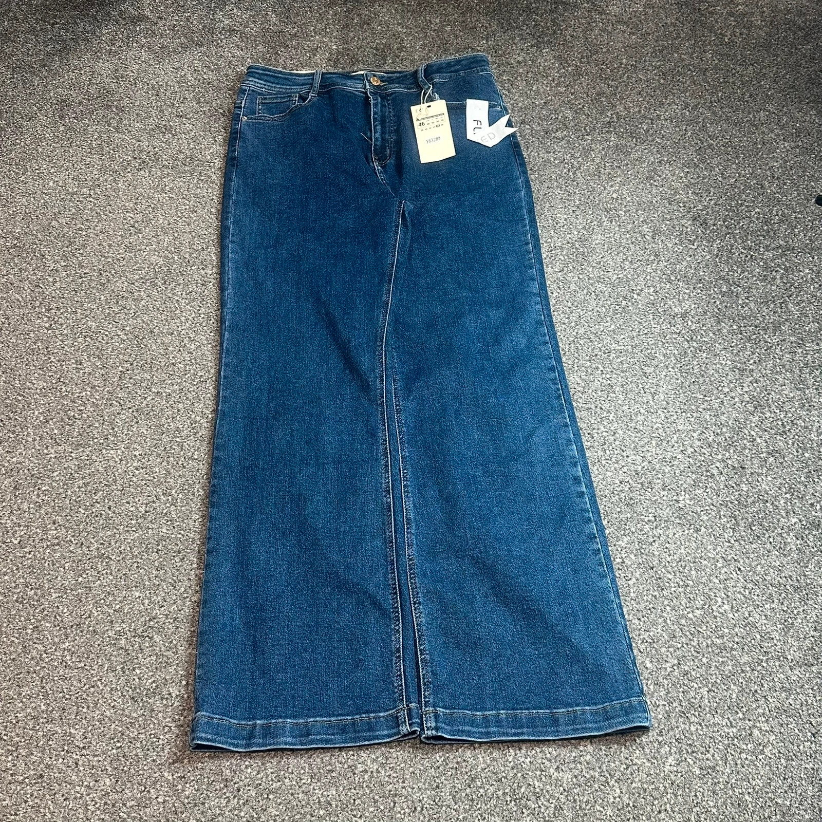 Dark Blue Denim Maxi Skirt New With Tags High Waist Front Split