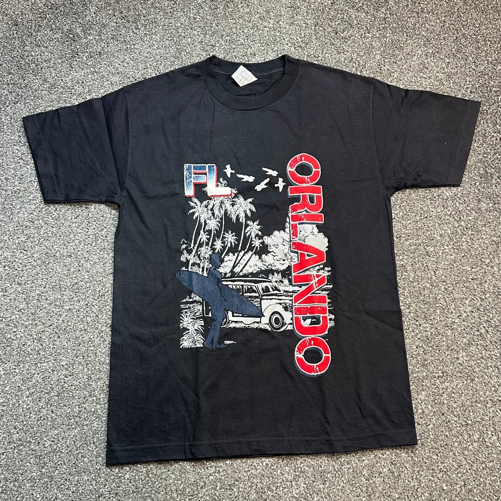 Black Orlando Florida Souvenir Graphic T-Shirt Vintage Surf Tee