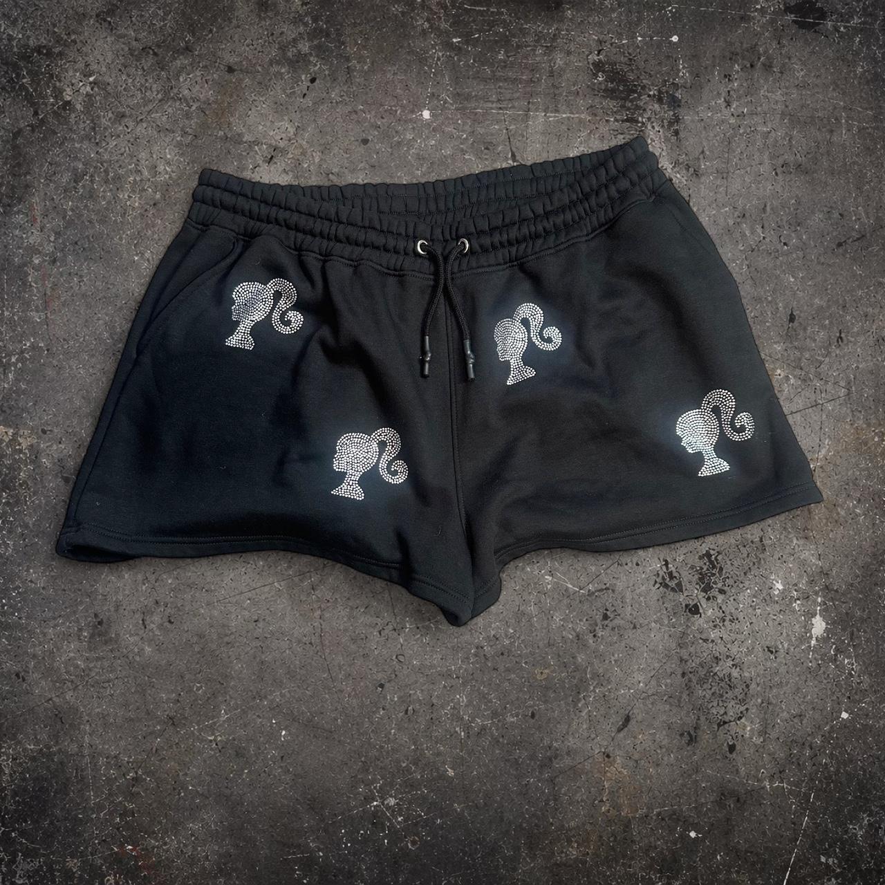 Barbie Rhinestone Black Sweat Shorts UK 20 Y2K Bimbocore