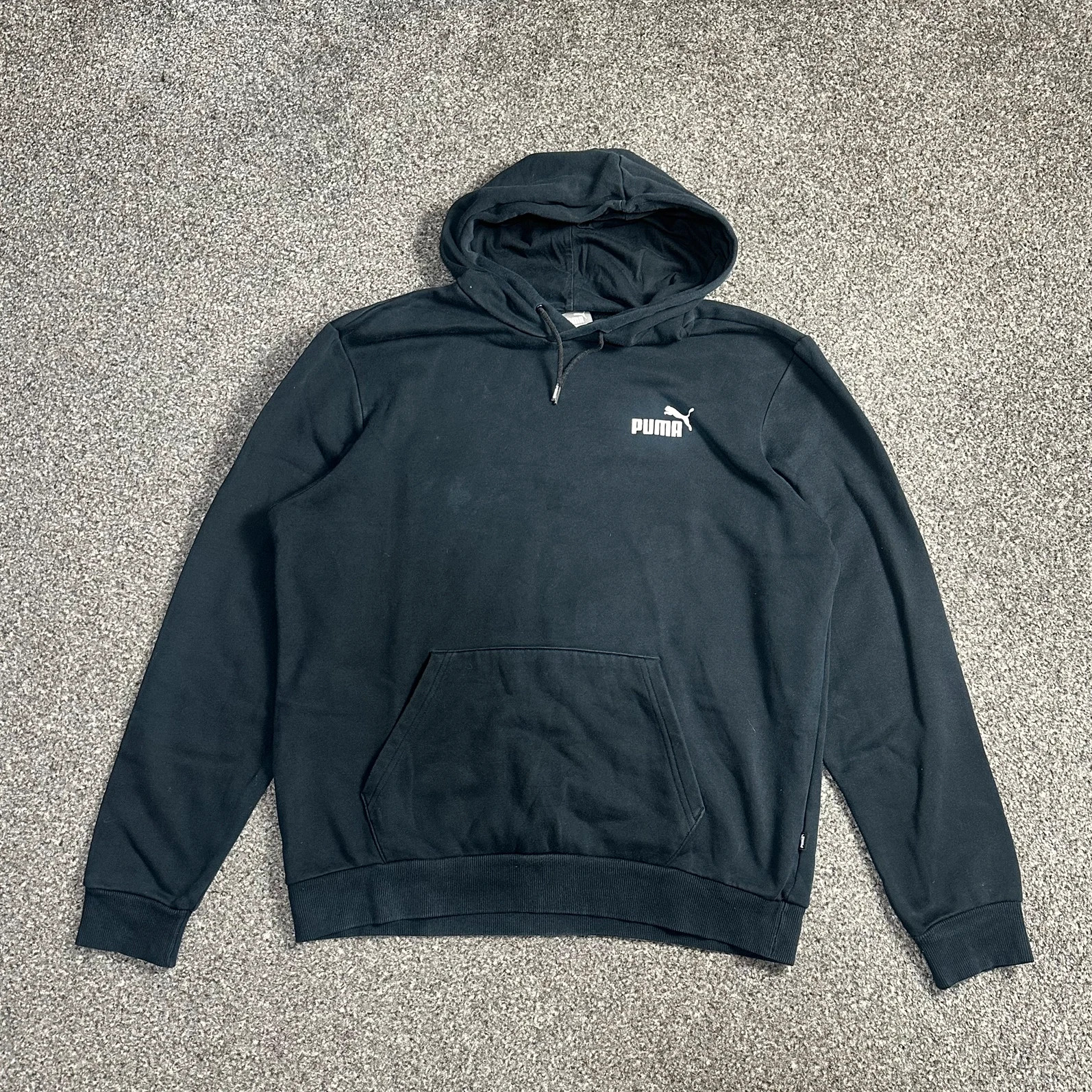 Puma Essentials Black Pullover Hoodie | Small Logo Kangaroo Pocket V